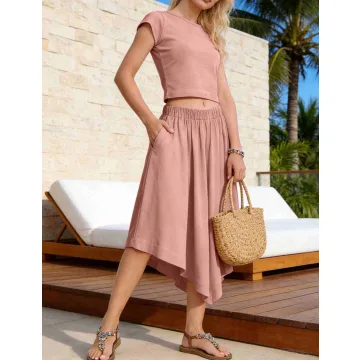 Yeokou Women Crop Top Maxi Skirt Set
