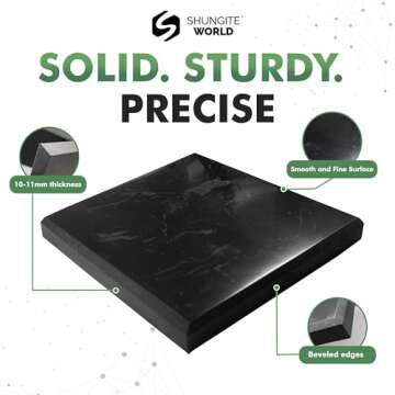 Shungite World Shungite Tile Polished 100x100 mm / 3.93"x3.93" from Real Karelian Shungite Stones Shungite Slab Plate Shungite Crystal Charging Plate Mineral Décor Coaster Healing Crystal Plates