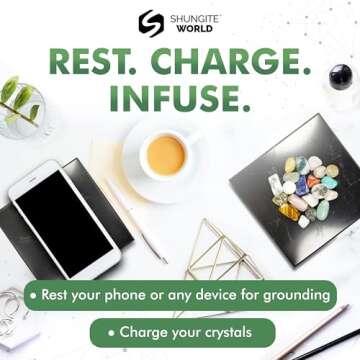 Shungite World Shungite Tile Polished 100x100 mm / 3.93"x3.93" from Real Karelian Shungite Stones Shungite Slab Plate Shungite Crystal Charging Plate Mineral Décor Coaster Healing Crystal Plates