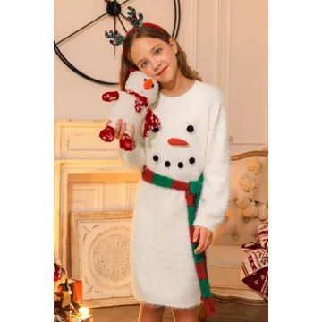 BesserBay Christmas Ugly Snowman Dress for Kids 7-8 Years