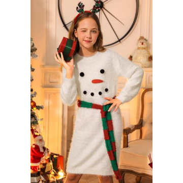 BesserBay Christmas Ugly Snowman Dress for Kids 7-8 Years