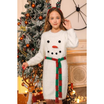 BesserBay Christmas Ugly Snowman Dress for Kids 7-8 Years