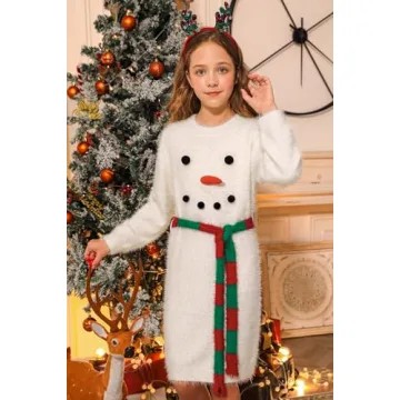 BesserBay Christmas Ugly Snowman Dress for Kids 7-8 Years