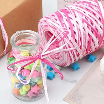jijAcraft Raffia Ribbon for Gift Wrapping, 525 Feet Colored Raffia Paper Ribbon, 6 Colored Raffia Paper Twine String Ribbon for Gift Wrapping, Craft, DIY Decoration