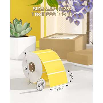 MUNBYN 2.25"x1.25" Thermal Sticker Labels, Yellow Self-Adhesive Barcode Label Paper for Direct Therm...
