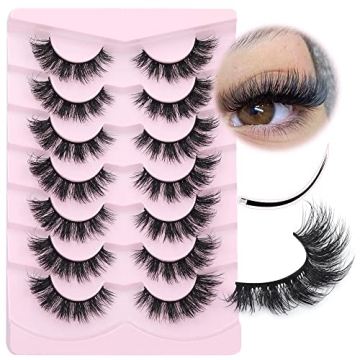 Mink Lashes Natural Look False Eyelashes Fluffy Flat Eyelashes 3D Mink Lashes Wispy Strips Lashes 7 ...