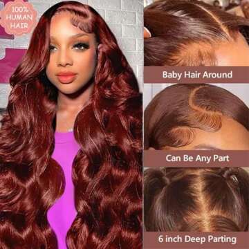 220 Density Reddish Brown Lace Front Wigs Human Hair 13x6 Body Wave Lace Front Wigs Pre Plucked with...
