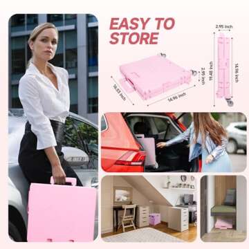 Honshine Foldable Cart with Stair Climbing Wheels, Collapsible Rolling Crate with Telescoping Handle, Handcart for Grocery Book File Tool Art Supplies(Pink)
