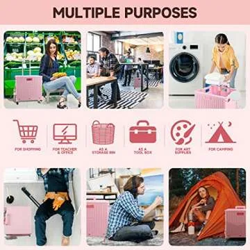 Honshine Foldable Cart with Stair Climbing Wheels, Collapsible Rolling Crate with Telescoping Handle, Handcart for Grocery Book File Tool Art Supplies(Pink)