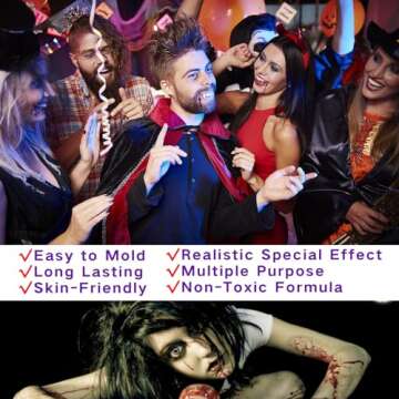 MEICOLY 3Pcs Special Effects SFX Makeup Kit,Fake Nose Skin Putty Wax Makeup for Cosplay,Scar Wax Fake Scar Modeling Wax for Fake Cut Wound with Spatula,Fake Blood Scab Coagulated Blood Gel,Dark