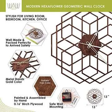 13" Large Modern Decorative Wall Clock - Battery Operated Silent Non-Ticking Wood Farmhouse Rustic Big Analog Wall Clock for Living Room Decor Bedroom Kitchen Office Wooden Clock Men & Women Gift