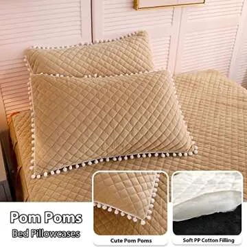 LIFEREVO Luxury Plush Shaggy Duvet Cover Set with Pom Poms - Soft Velvet & Furry Duvet Cover (Full/Q...