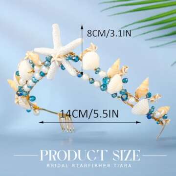 Bartosi Boho Starfish Bride Wedding Tiaras and Crowns Gold Seashell Bridal Headbands Sea Star Beach Wedding Headwear for Women