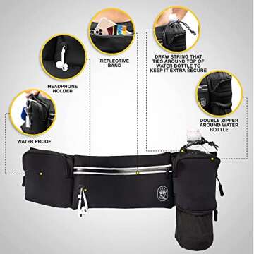 SOLAWELL Running Belt with Water Bottle Holder - Waist Bag With Extender for Jogging, Hiking, Cyclin...