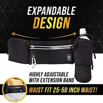 SOLAWELL Running Belt with Water Bottle Holder - Waist Bag With Extender for Jogging, Hiking, Cycling, Walking - Dog Walker Hydration Fanny Pack - Sport Pouch iPhone Carrier for Women and Men - Black