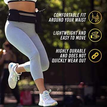 SOLAWELL Running Belt with Water Bottle Holder - Waist Bag With Extender for Jogging, Hiking, Cycling, Walking - Dog Walker Hydration Fanny Pack - Sport Pouch iPhone Carrier for Women and Men - Black