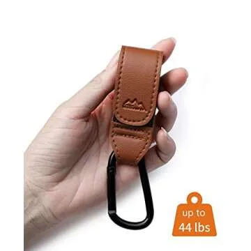 yueqian Stroller Hooks Bag Hooks for Hanging Diaper Bags Multipurpose Hooks for Grocery Shopping ​Bags Premium Vegan Leather Pram Straps Baby Stroller Hooks 2Pcs (Brown)
