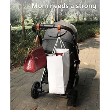 yueqian Stroller Hooks Bag Hooks for Hanging Diaper Bags Multipurpose Hooks for Grocery Shopping ​Bags Premium Vegan Leather Pram Straps Baby Stroller Hooks 2Pcs (Brown)