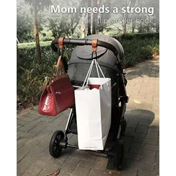 yueqian Stroller Hooks Bag Hooks for Hanging Diaper Bags Multipurpose Hooks for Grocery Shopping ​Bags Premium Vegan Leather Pram Straps Baby Stroller Hooks 2Pcs (Brown)