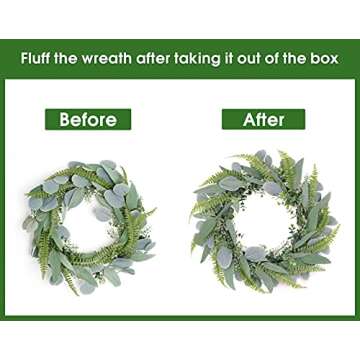 Eucalyptus Wreath for Front Door- 18 inches Handicraft Bamboo Frame with Versatile Leaves - Ideal Spring & Summer Decorating for Indoor & Outdoor Use