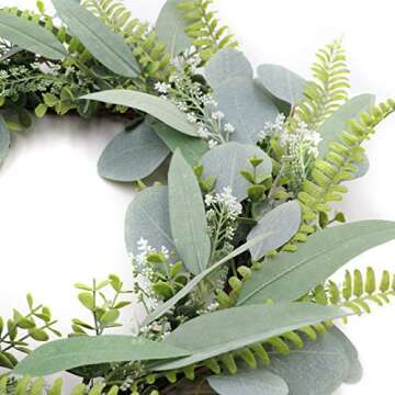 Eucalyptus Wreath for Front Door- 18 inches Handicraft Bamboo Frame with Versatile Leaves - Ideal Spring & Summer Decorating for Indoor & Outdoor Use