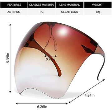 ZAMATE Sun Visor Full Face Shield Protective Anti-fog Face Cover for Women and Men Futuristic Face Shield Dustproof Facial Protecter Sun Protection for Unisex Adults,Safety Goggle Sunglasses