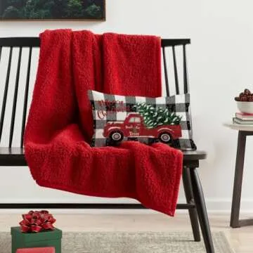 RABUSOFA Christmas Pillow Covers 12x20 Black and White Buffalo Plaid Red Truck Christmas Decorations...