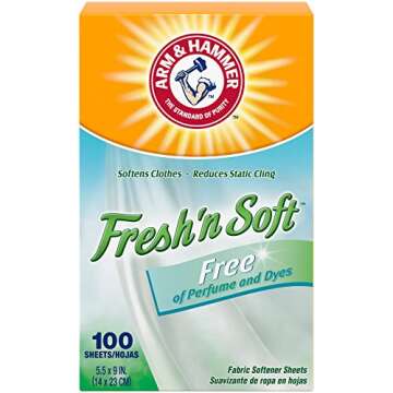 Arm & Hammer Fabric Softener Sheets, Free of Perfumes and Dyes, 100 ct