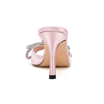 VETASTE Women's Heeled Sandals Square Open Toe Double Bow Satin Mules Heels Wedding Party Slip on Stilettos