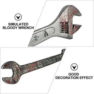 Toyvian Cosplay 2pcs Wrench Fake Spanner Halloween Photo Prop Haunted House Supplies for Horror Party Decor Rubber Knife