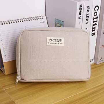 Big Capacity Pencil Case Large Capacity Canvas Pencil Pouch pencil case organizer Pen Pouch Adult Office School Teen Girl Boy (Light grey)