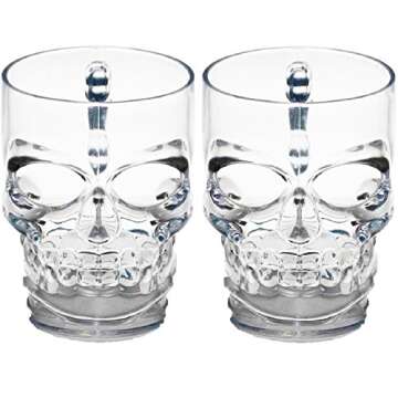 Circleware Skull Face Beer Mug Drinking Glasses with Handle, Set of 2, Heavy Base Funny Entertainmen...