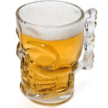 Circleware Skull Face Beer Mug Drinking Glasses with Handle, Set of 2, Heavy Base Funny Entertainment Glassware for Water, Juice and Halloween Decorations Beverage Gifts, 17.6 oz.