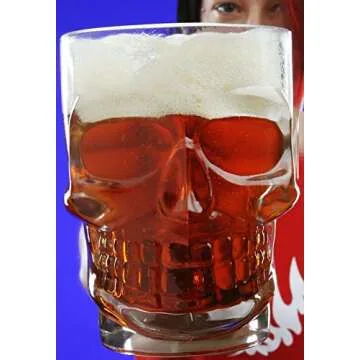 Circleware Skull Face Beer Mug Drinking Glasses with Handle, Set of 2, Heavy Base Funny Entertainment Glassware for Water, Juice and Halloween Decorations Beverage Gifts, 17.6 oz.