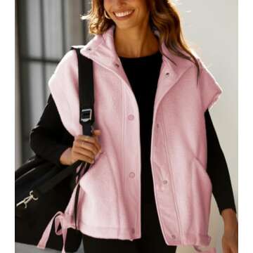 Yozazzy Women's Oversized Fleece Vest Casual Sleeveless Fuzzy Sherpa Jacket Winter Warm Button Down Outerwear with Pockets(Pink-S)