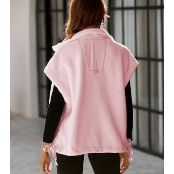 Yozazzy Women's Oversized Fleece Vest Casual Sleeveless Fuzzy Sherpa Jacket Winter Warm Button Down Outerwear with Pockets(Pink-S)