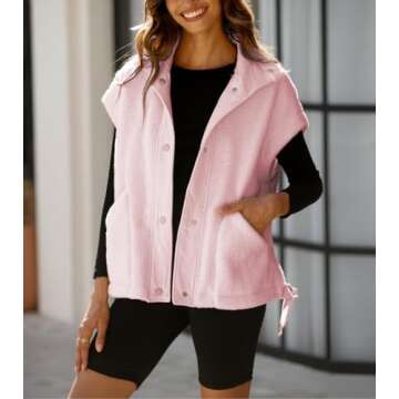 Yozazzy Women's Oversized Fleece Vest Casual Sleeveless Fuzzy Sherpa Jacket Winter Warm Button Down Outerwear with Pockets(Pink-S)