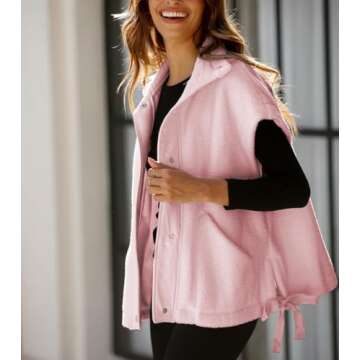 Yozazzy Women's Oversized Fleece Vest Casual Sleeveless Fuzzy Sherpa Jacket Winter Warm Button Down Outerwear with Pockets(Pink-S)
