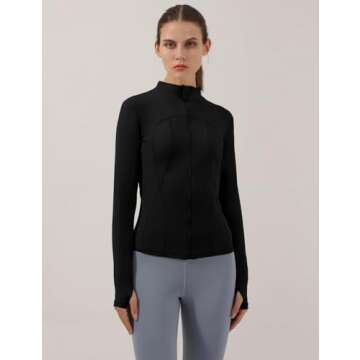 Locachy Women's Slim Fit Full Zip Athletic Running Sports Workout Jacket with Thumb Holes Style 02 Black M