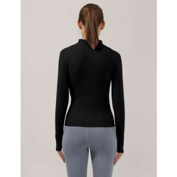 Locachy Women's Slim Fit Full Zip Athletic Running Sports Workout Jacket with Thumb Holes Style 02 Black M