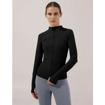 Locachy Women's Slim Fit Full Zip Athletic Running Sports Workout Jacket with Thumb Holes Style 02 Black M