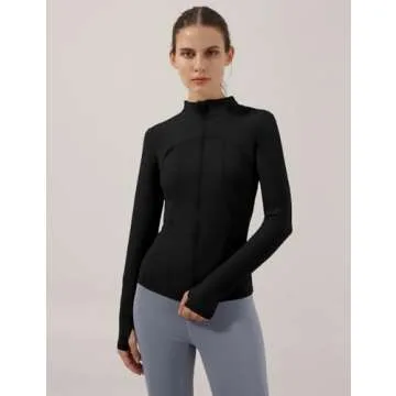 Locachy Women's Slim Fit Full Zip Athletic Running Sports Workout Jacket with Thumb Holes Style 02 Black M
