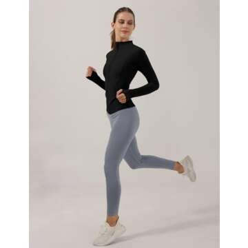 Locachy Women's Slim Fit Full Zip Athletic Running Sports Workout Jacket with Thumb Holes Style 02 Black M