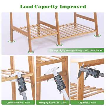 COOGOU Wood Clothes Rack Garment Racks for Hanging Bamboo Clothing Rack with Shelves Corner Narrow Hanging Clothes Racks for Kids Clothes Organizer Small Space,Free Standing (Ladder Design)