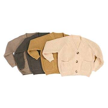 Afunbaby Baby Boys Knit Cardigan Sweater Warm Thick Pocket Sweatshirt Winter Clothes for Toddler Infant (Khaki Sweater Coat,12-18 Months)