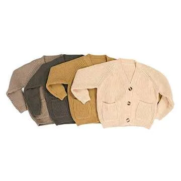 Afunbaby Baby Boys Knit Cardigan Sweater Warm Thick Pocket Sweatshirt Winter Clothes for Toddler Infant (Khaki Sweater Coat,12-18 Months)
