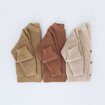 Afunbaby Baby Boys Knit Cardigan Sweater Warm Thick Pocket Sweatshirt Winter Clothes for Toddler Infant (Khaki Sweater Coat,12-18 Months)