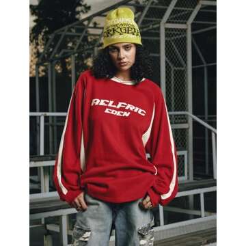 Aelfric Eden Oversized Crewneck Sweatshirts for Men Red Vintage Graphic Pullover Loose Fit Streetwear Long Sleeve Top