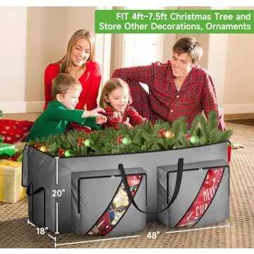 KIMBORA Christmas Tree Storage Bag Fits 7.5 FT Disassembled Xmas Tree Bag, Two Large Clear Pockets C...