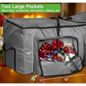 KIMBORA Christmas Tree Storage Bag Fits 7.5 FT Disassembled Xmas Tree Bag, Two Large Clear Pockets Christmas Tree Storage Box Container for Ornaments, Waterproof Tree Tote with Sturdy Handles (Grey)